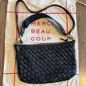 Black Woven Leather Shoulder Bag